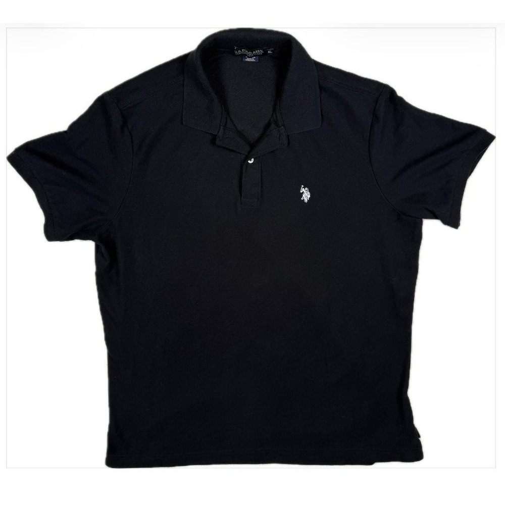 US POLO ASSN Men's XL Black Short Sleeve Performance Pique Polo Shirt #1554